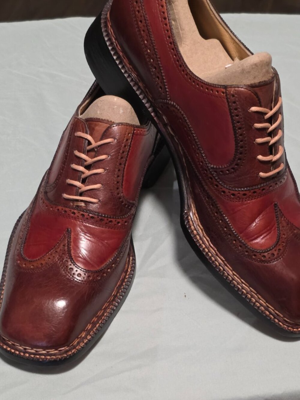 Lidfort 8-M Mens Red and Brown Mens Wingtip Oxford Dress Shoes - Picture 6 of 13